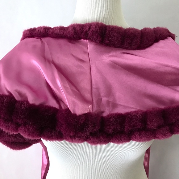 Sharon Deep Plum Dark Magenta Rose Satin Faux Fur Warp Shawl - Picture 9 of 15